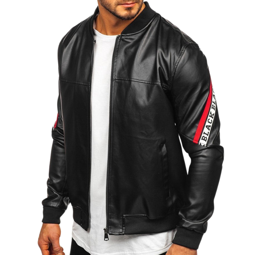 Men’s Black & Red Hooded Leather Jacket