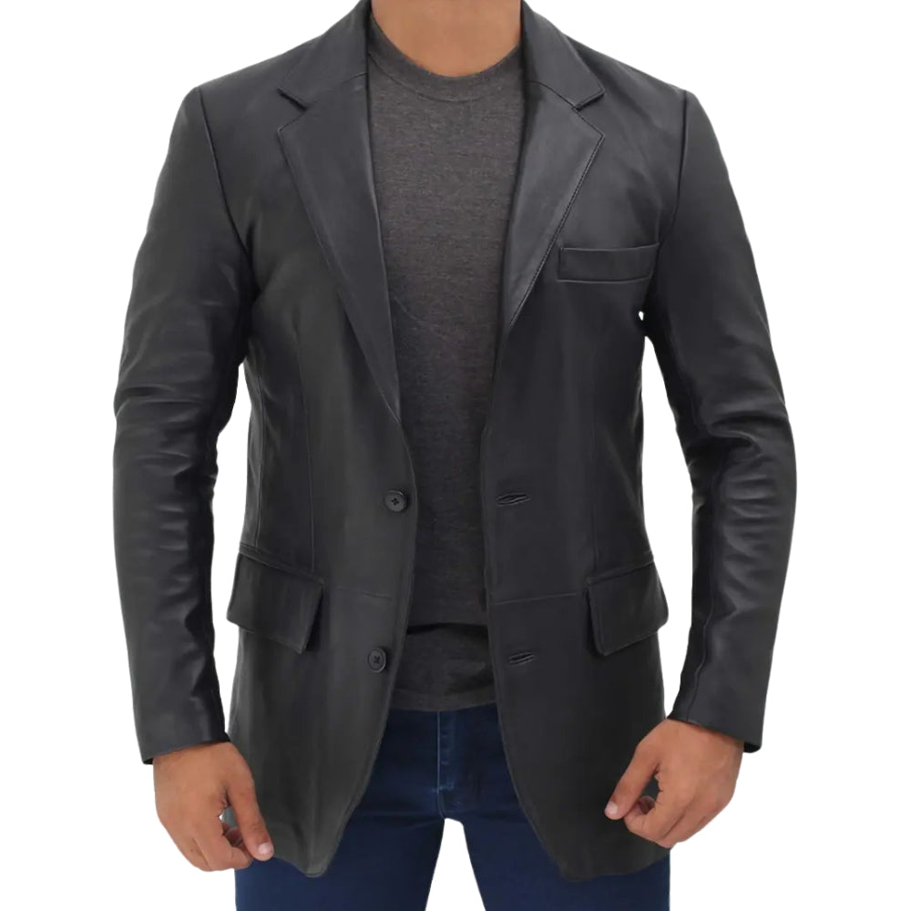 Samuel Black Two-Button Men's Leather Blazer