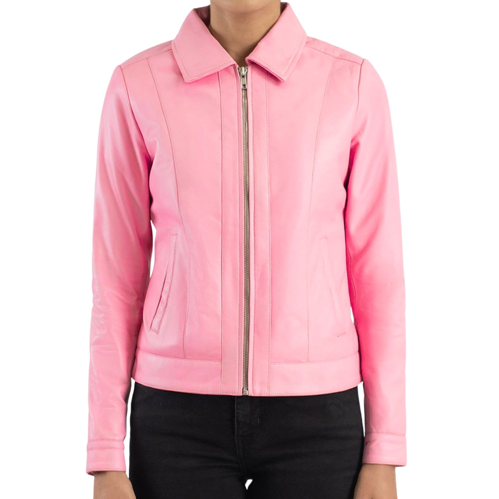 Pink Classic Collar Leather Jacket