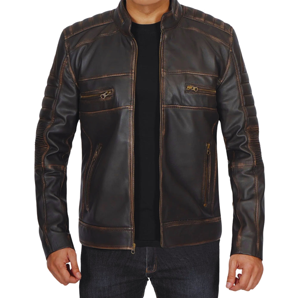 Dark Brown Motorcycle Leather Biker Jacket – Cafe Racer Style