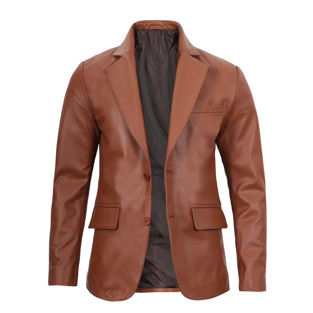 Men's Cognac Brown Leather Blazer Jacket