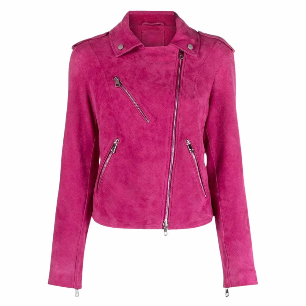 Pink Suede Leather Biker Jacket