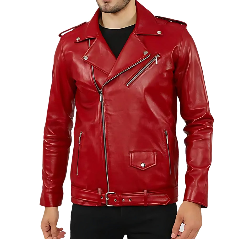 Red Leather Motorcycle Biker Jacket – Alexander Edition