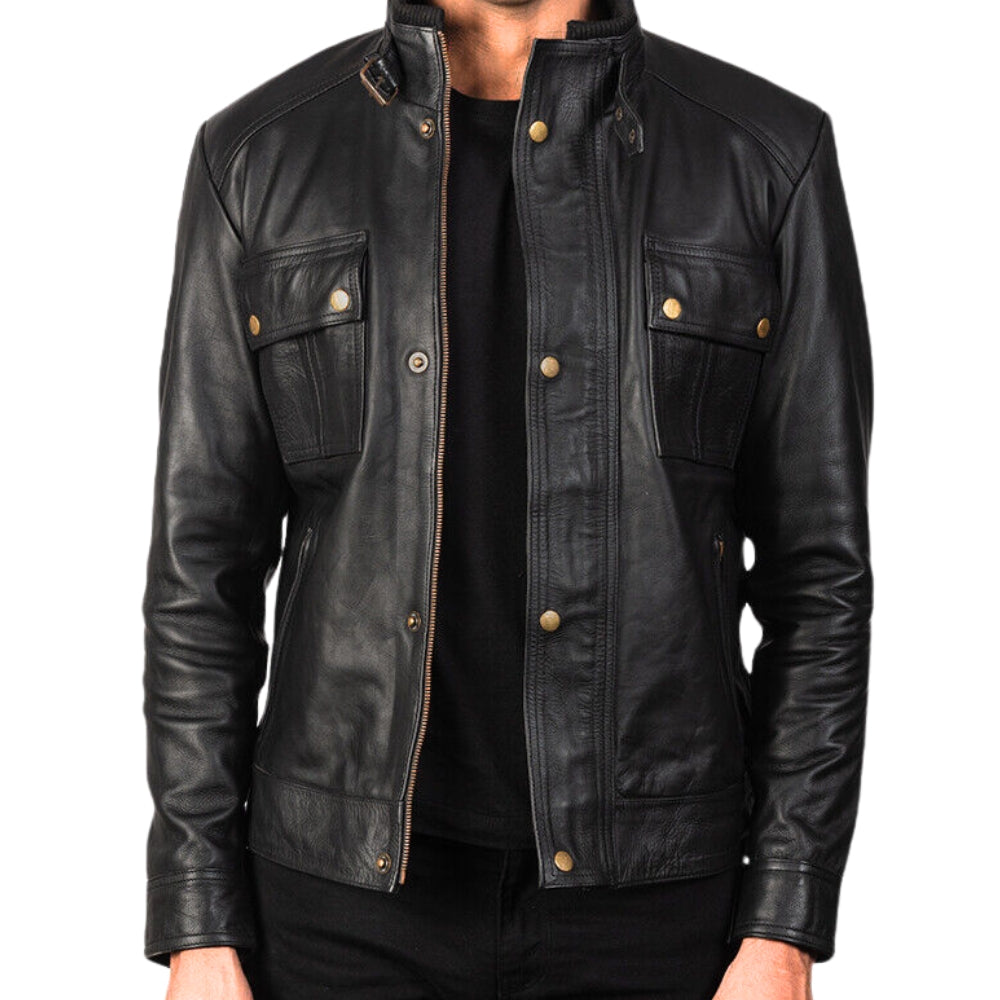 Men's Lambskin Bomber Leather Jacket – Vintage Biker Jacket