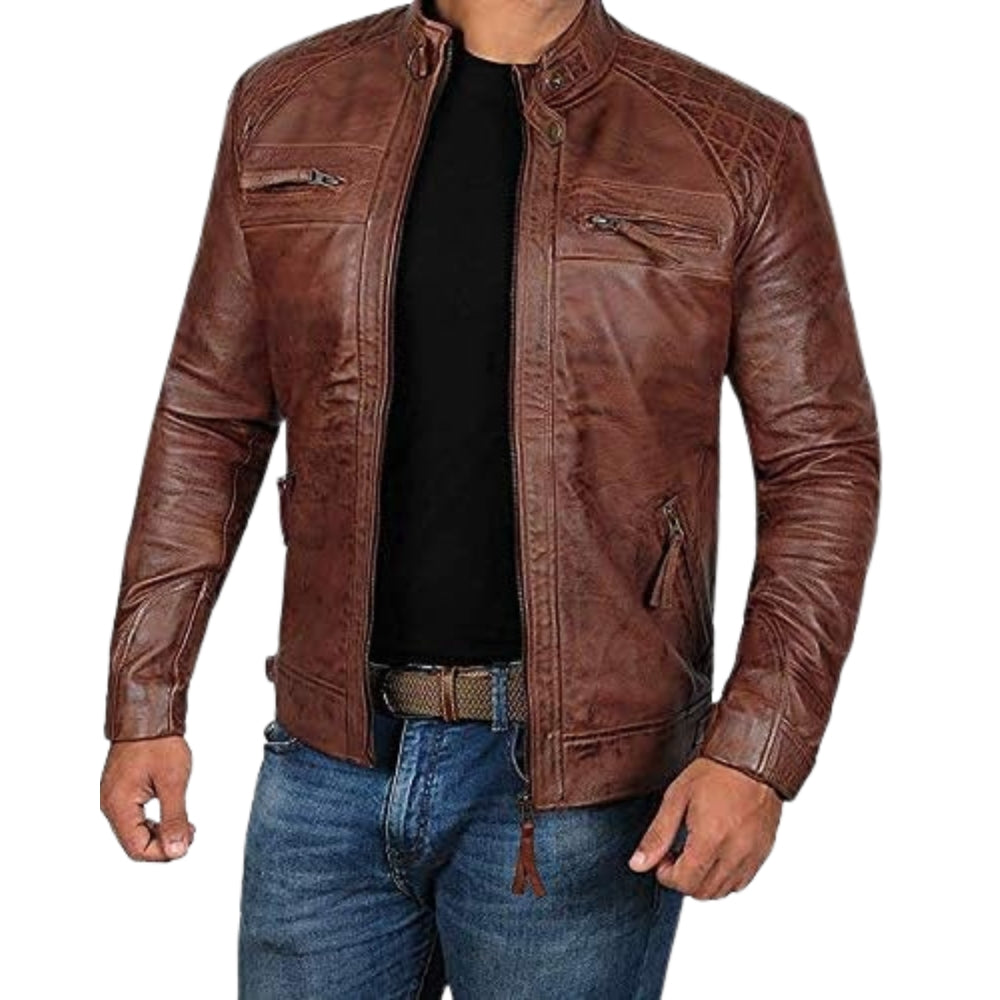 Men's Johnson Leather Motorcycle Jacket Genuine Lambskin