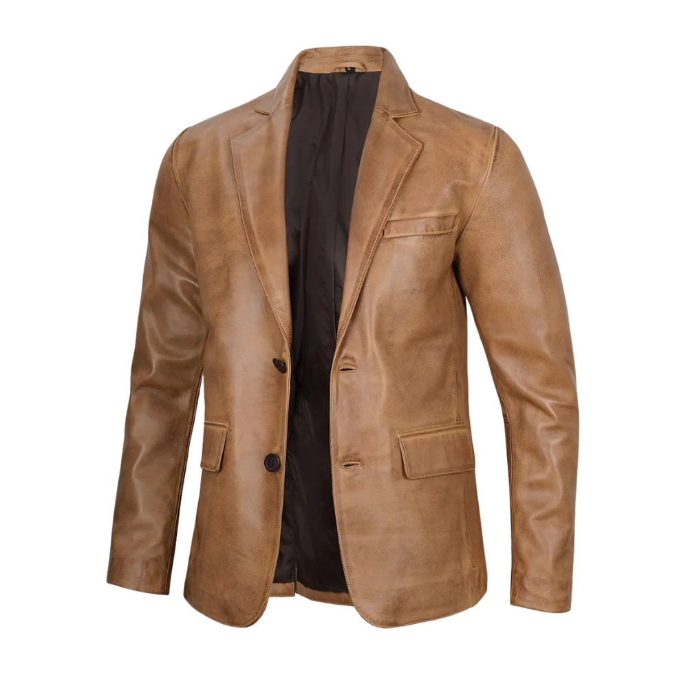 Men's Camel Leather Blazer Jacket