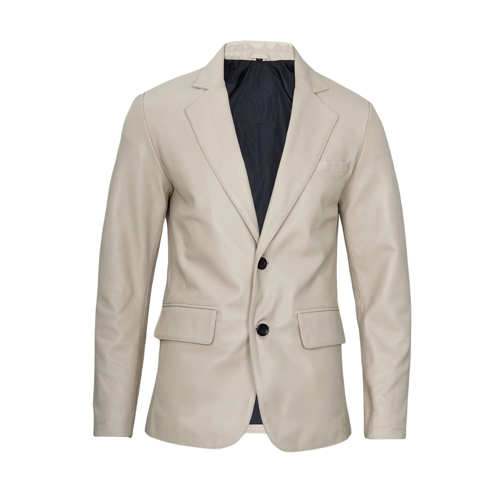 Men's Beige Real Leather Blazer Jacket