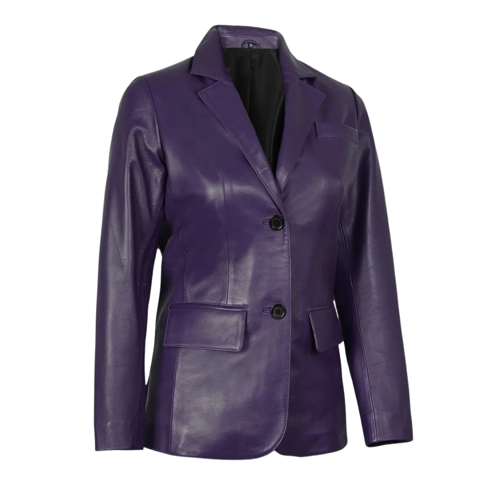 Women's Purple Leather Blazer Jacket