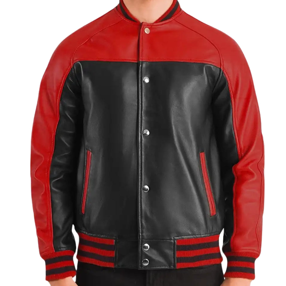 Men’s Black & Red Leather Varsity Jacket