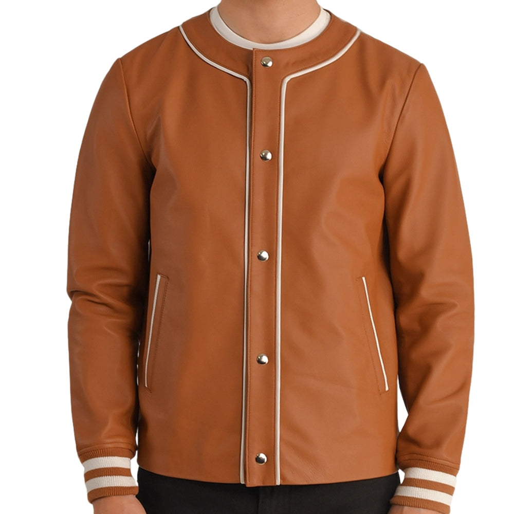 Brown Sheepskin Leather Varsity Jacket