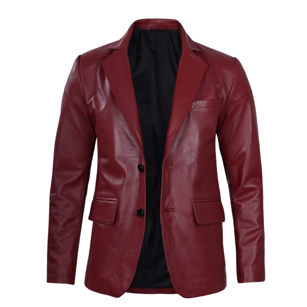 Men's Maroon Real Leather Blazer