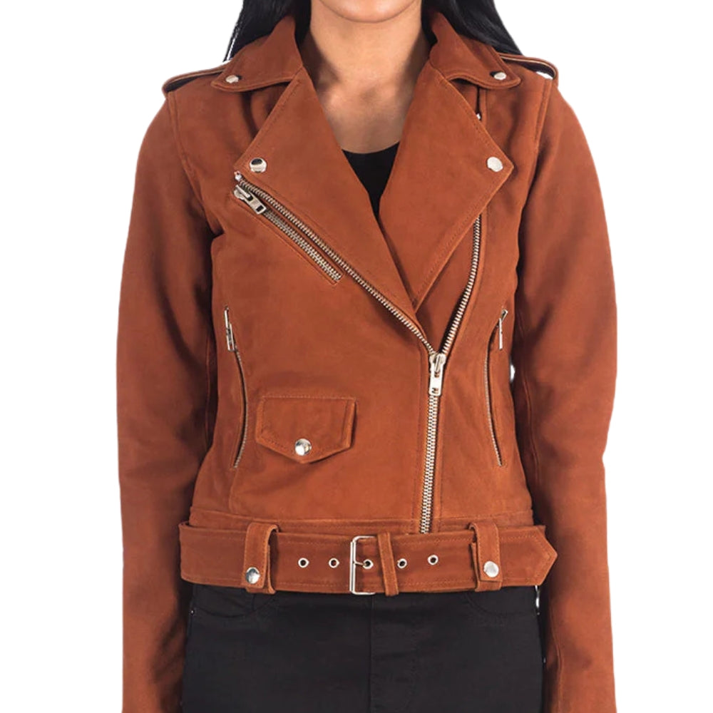 Women's Brown Suede Biker Jacket