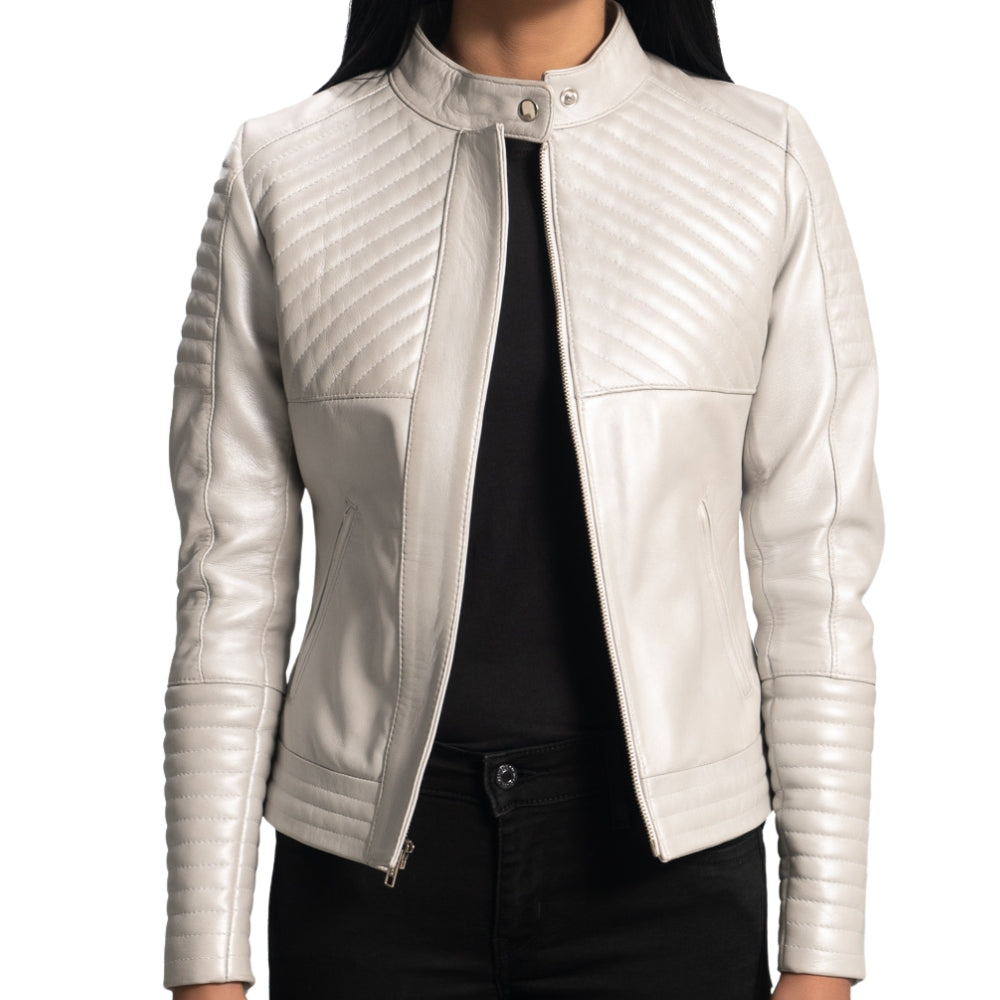 Silver Radiance Quilted Leather Biker Jacket