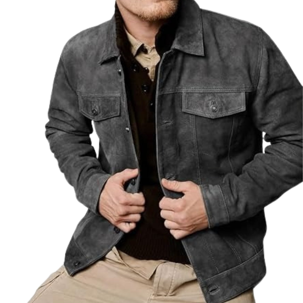 Men’s Premium Suede Leather Trucker Jacket