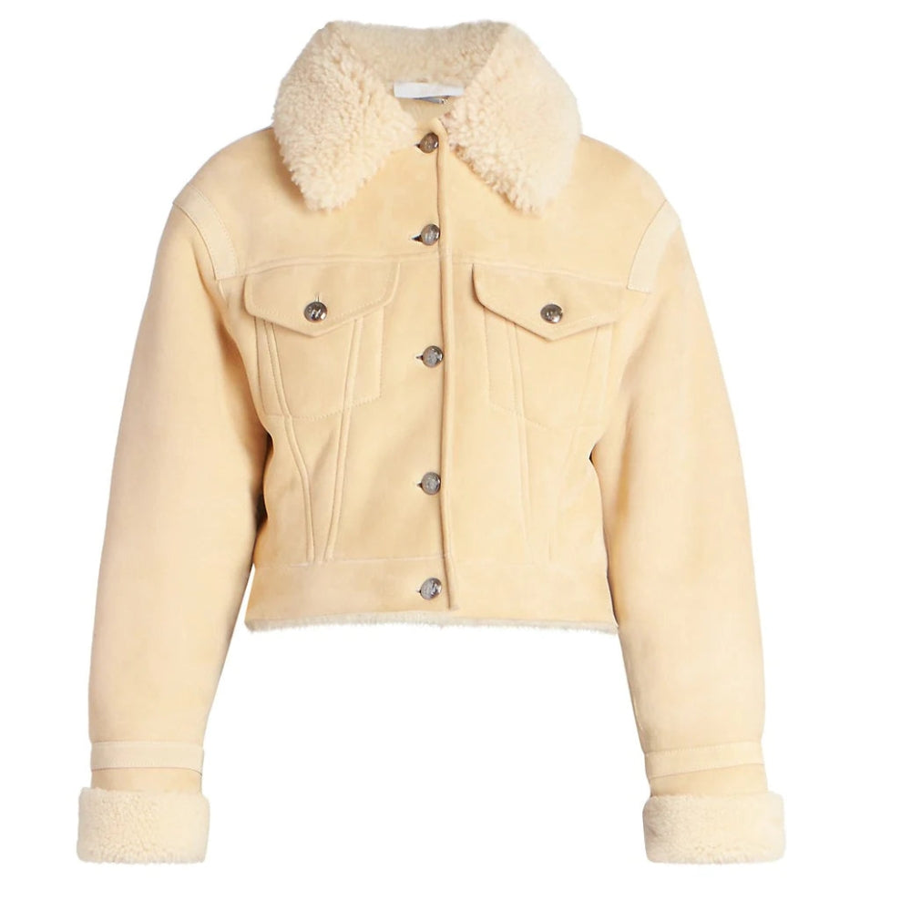 Real Suede Cropped Shearling Jacket For Women