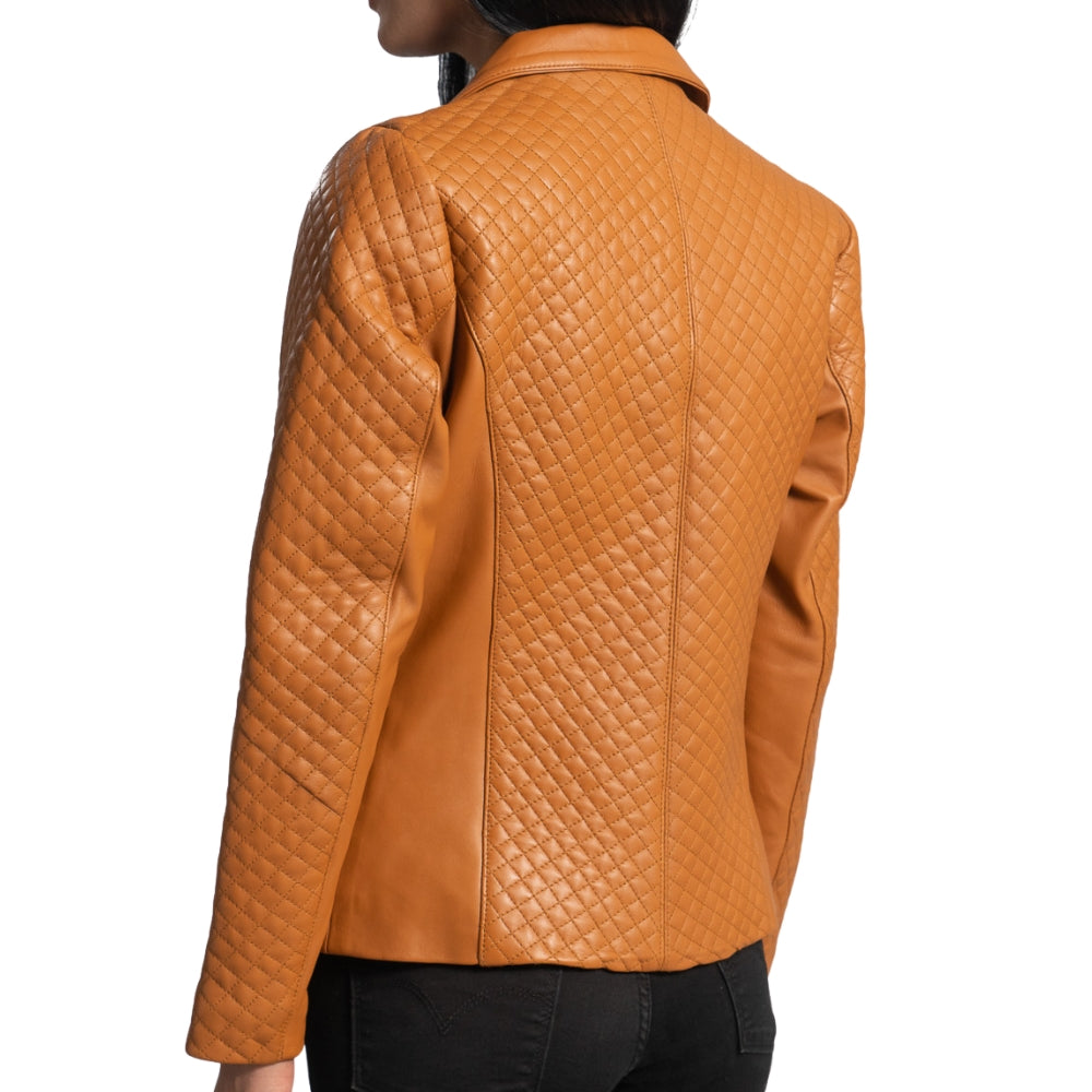 Cora Quilted Women's Brown Leather Blazer