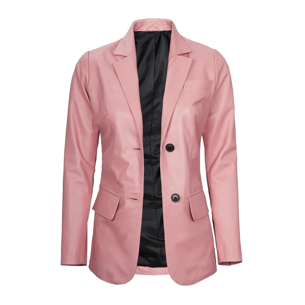 Pink Women’s Real Leather Blazer Jacket