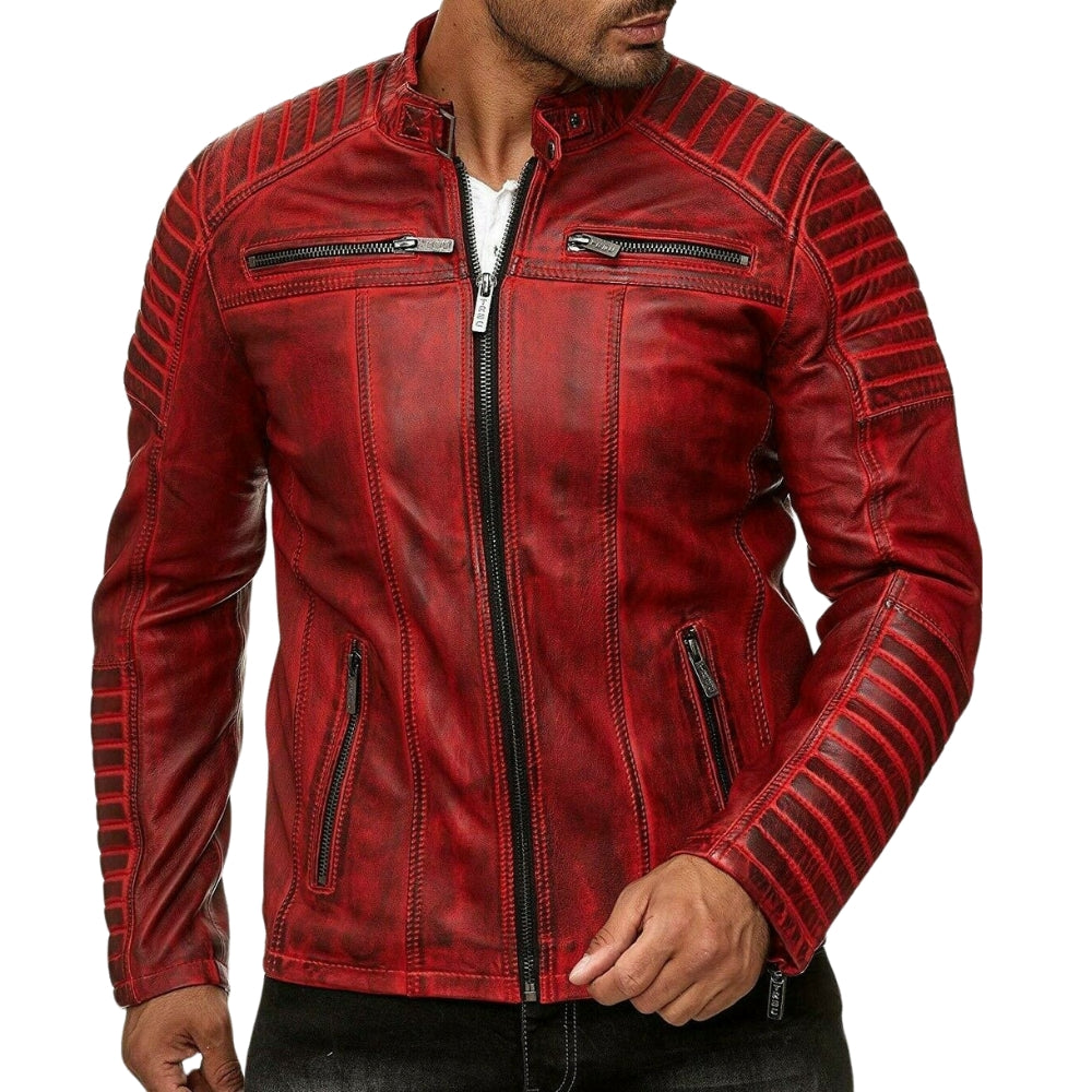 Men's Vintage Cafe Racer Slim Fit Genuine Leather Biker Jacket