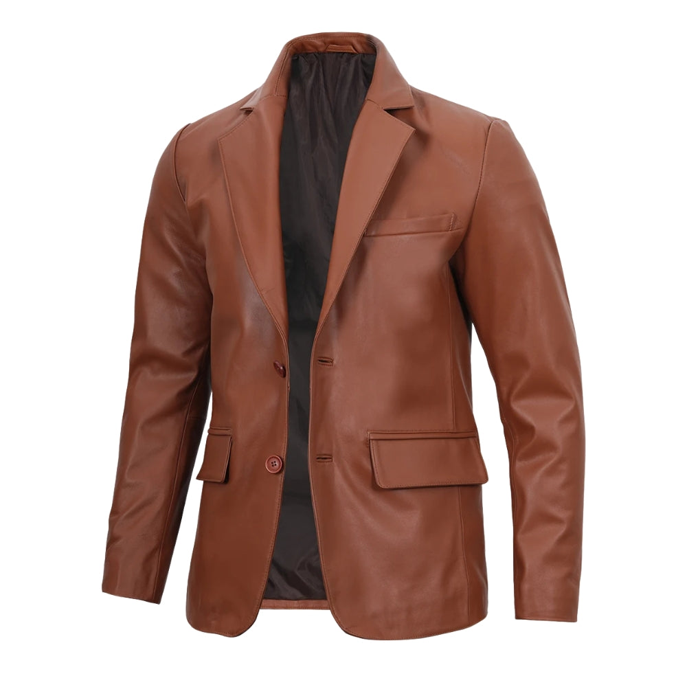 Men's Cognac Brown Leather Blazer Jacket