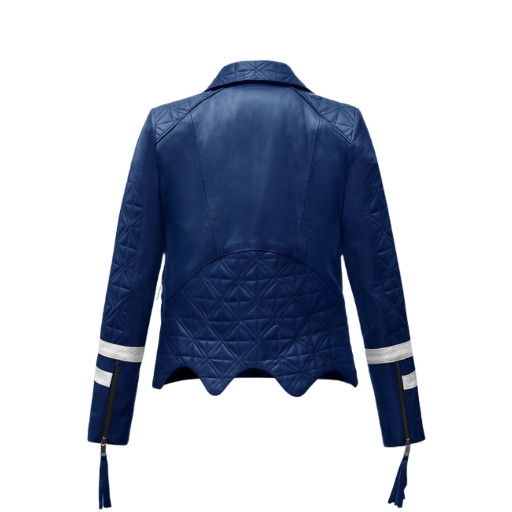 Bold Blue Moto Leather Jacket with Quilted