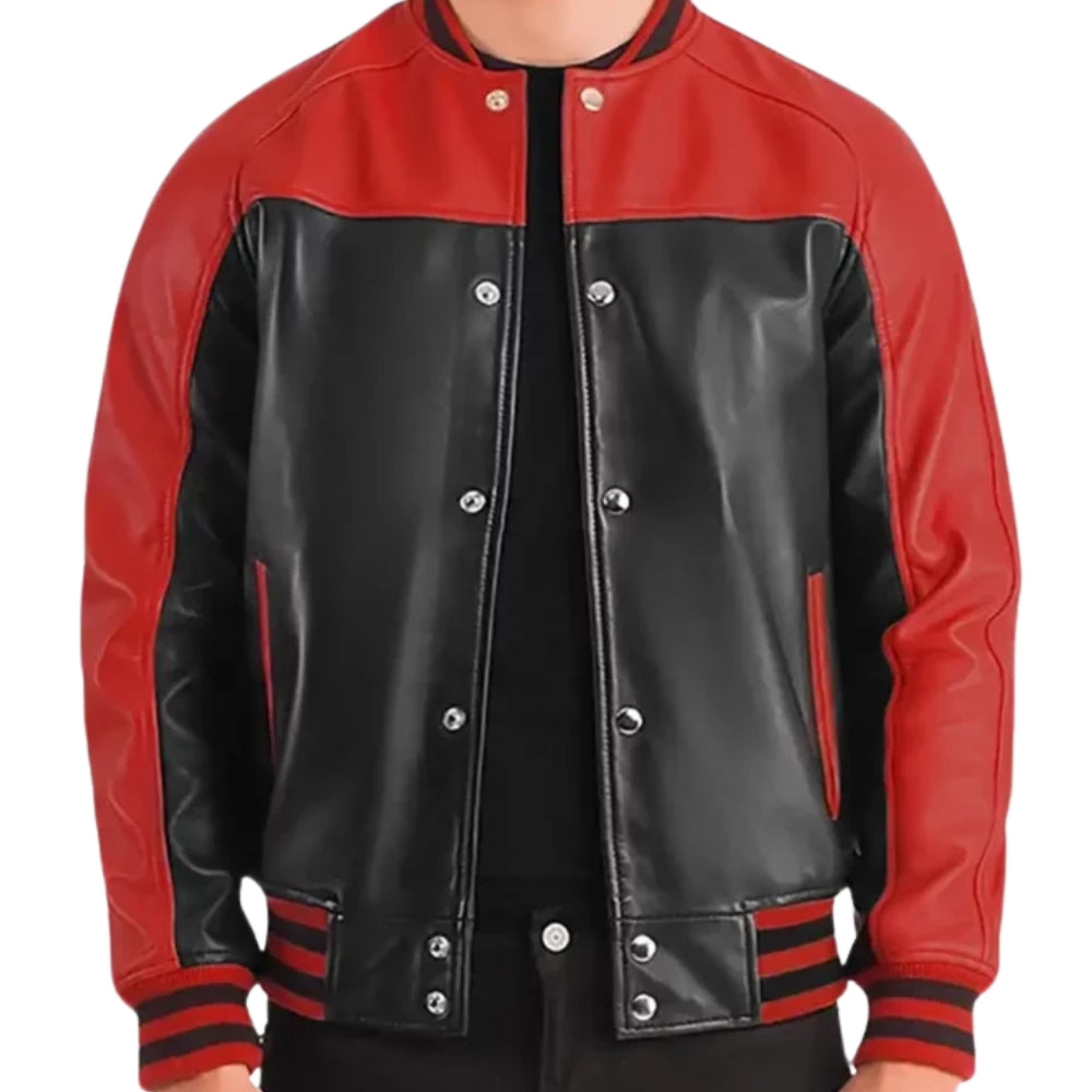 Men’s Black & Red Leather Varsity Jacket