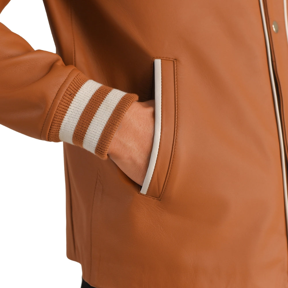 Brown Sheepskin Leather Varsity Jacket