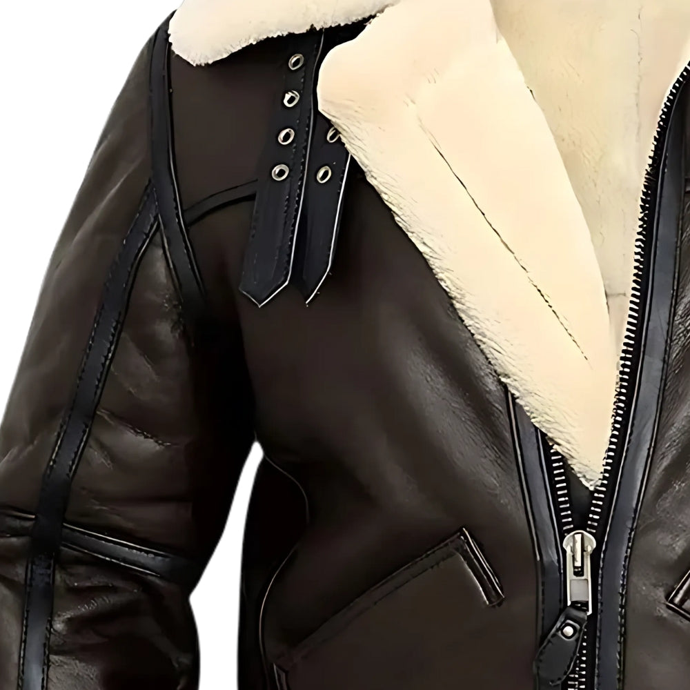 Men's Shearling Aviator Brown Leather Bomber Jacket