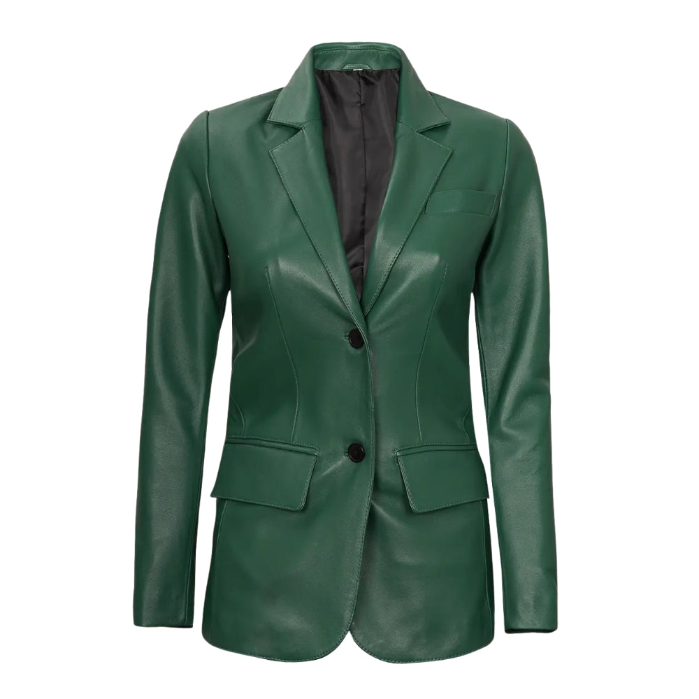 Women's Green Real Leather Blazer Jacket