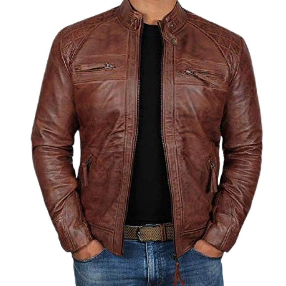 Men's Johnson Leather Motorcycle Jacket Genuine Lambskin