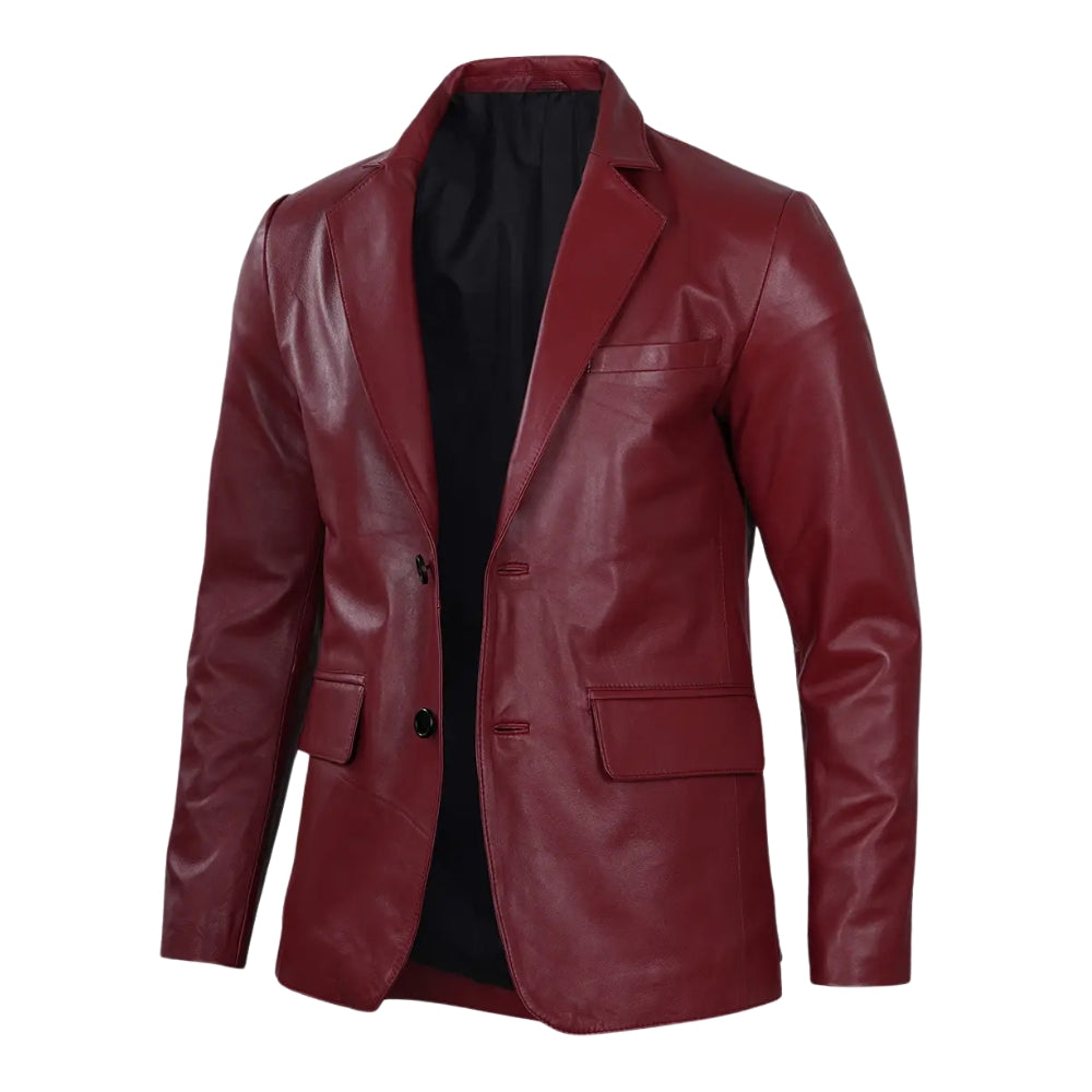 Men's Maroon Real Leather Blazer