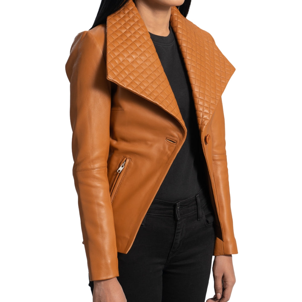 Women's Tan Brown Sheepskin Leather Blazer