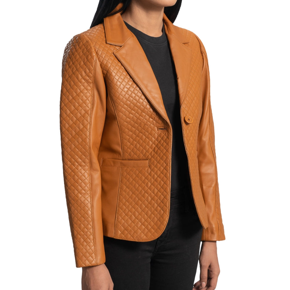 Cora Quilted Women's Brown Leather Blazer