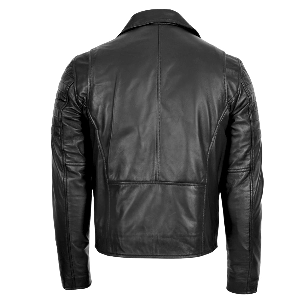 Mens Leather Biker Jacket Dual Zip