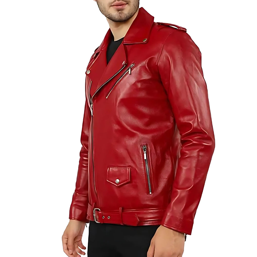 Red Leather Motorcycle Biker Jacket – Alexander Edition