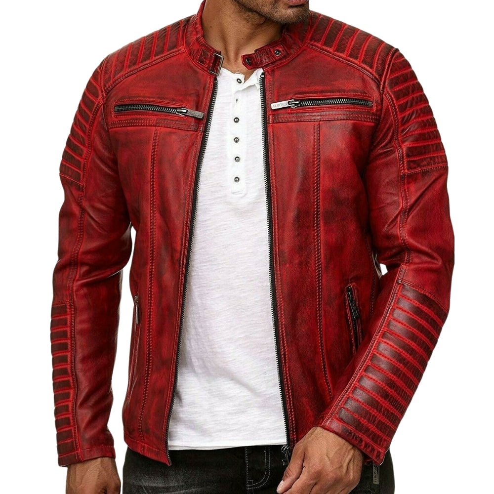 Men's Vintage Cafe Racer Slim Fit Genuine Leather Biker Jacket