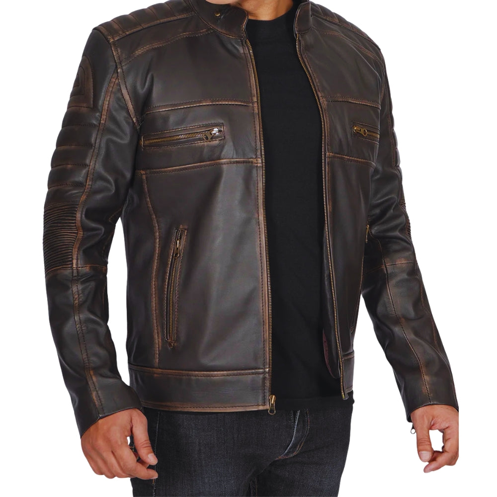 Dark Brown Motorcycle Leather Biker Jacket – Cafe Racer Style