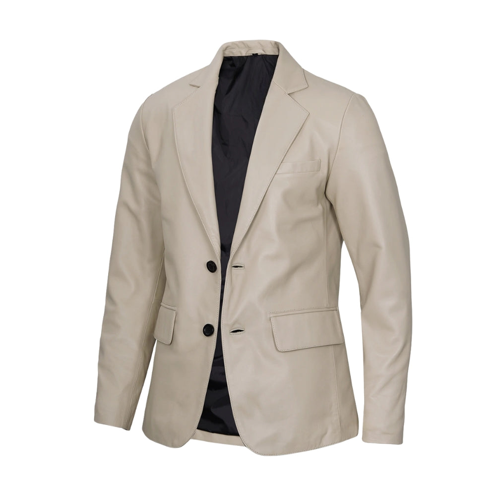 Men's Beige Real Leather Blazer Jacket