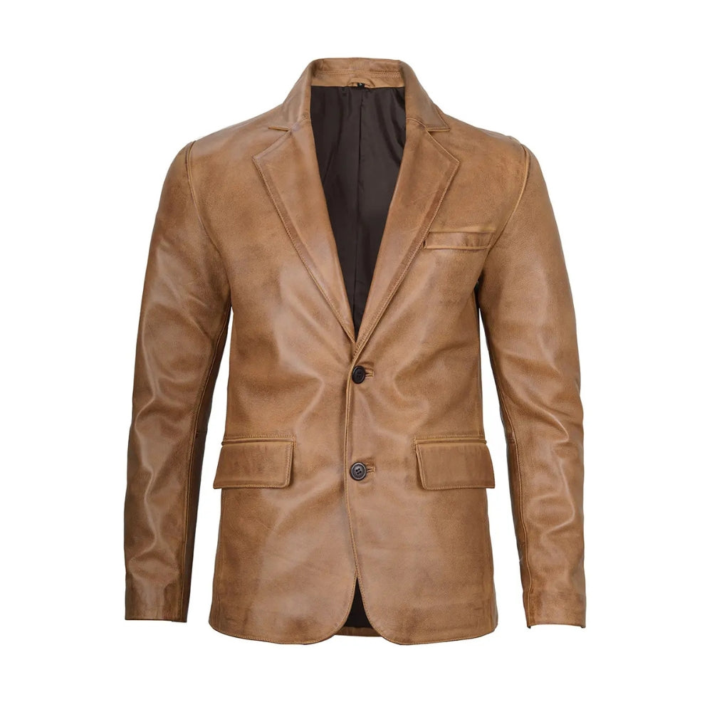 Men's Camel Leather Blazer Jacket