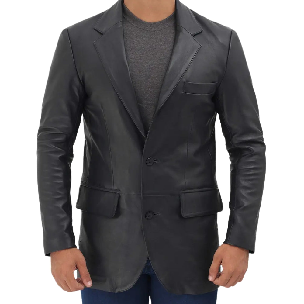 Samuel Black Two-Button Men's Leather Blazer