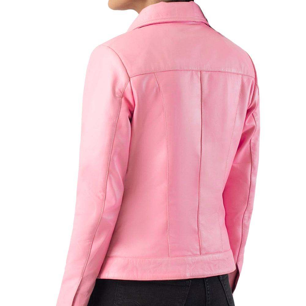 Pink Classic Collar Leather Jacket