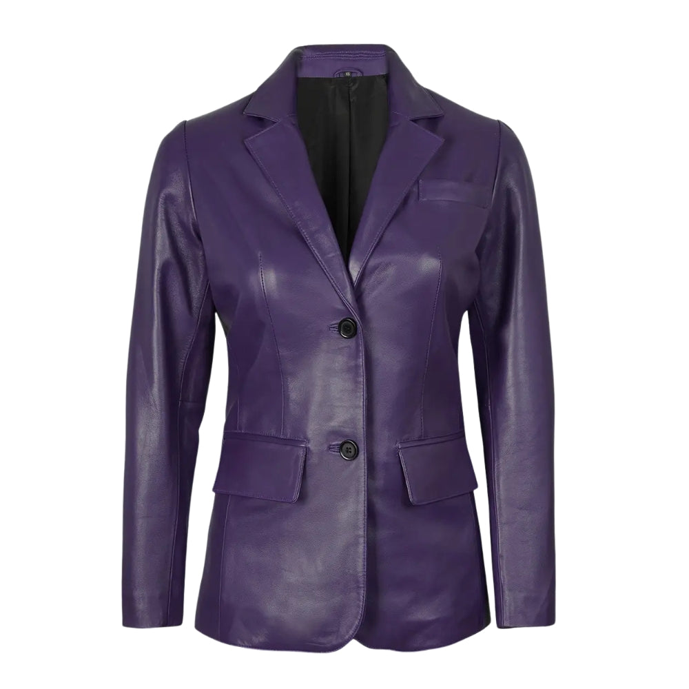 Women's Purple Leather Blazer Jacket