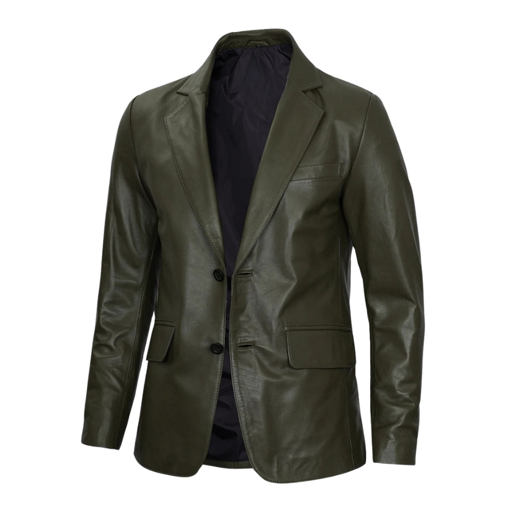 Men's Dark Green Blazer Real Leather Jacket