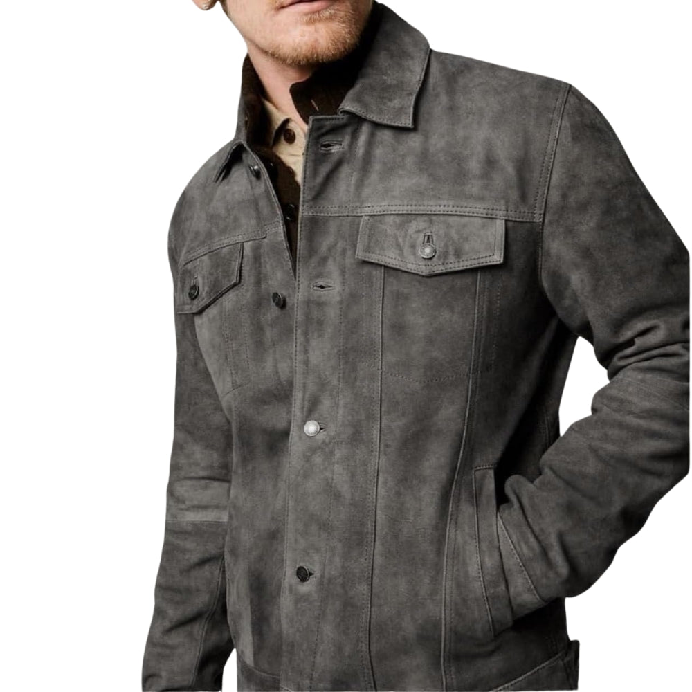 Men’s Premium Suede Leather Trucker Jacket