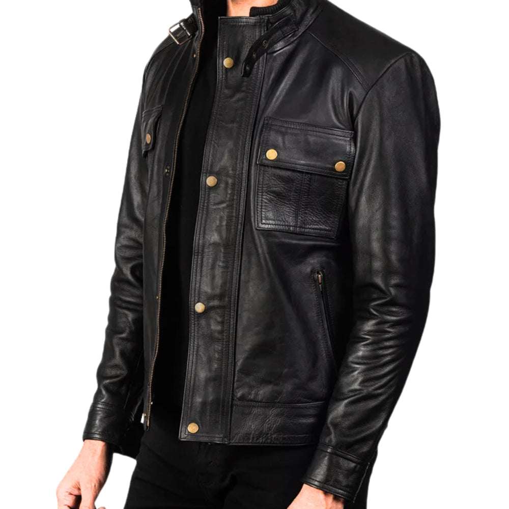 Men's Lambskin Bomber Leather Jacket – Vintage Biker Jacket