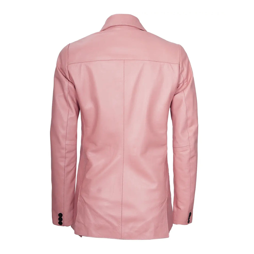 Pink Women’s Real Leather Blazer Jacket