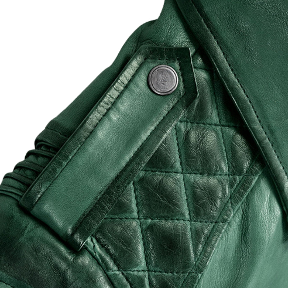 Charlotte Burnt Green Biker Leather Jacket