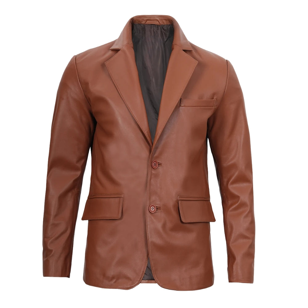 Men's Cognac Brown Leather Blazer Jacket