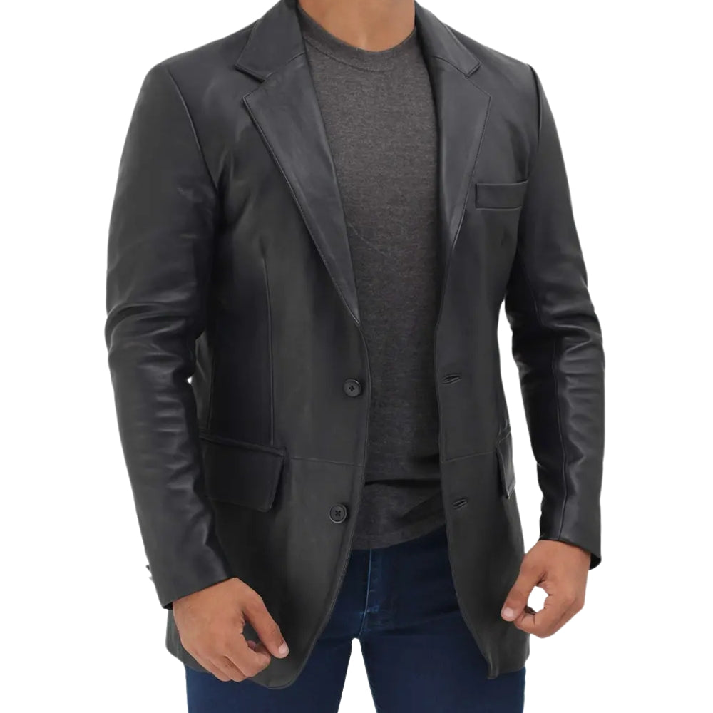 Samuel Black Two-Button Men's Leather Blazer