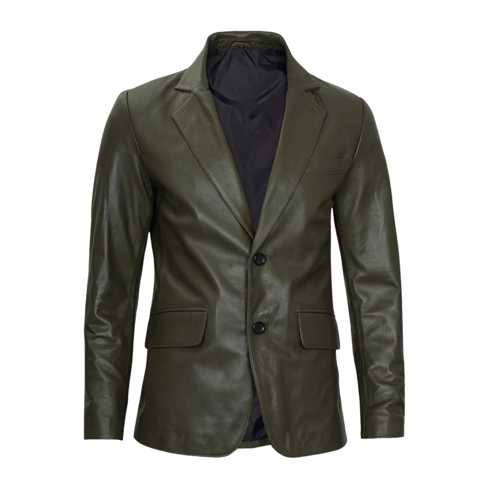 Men's Dark Green Blazer Real Leather Jacket