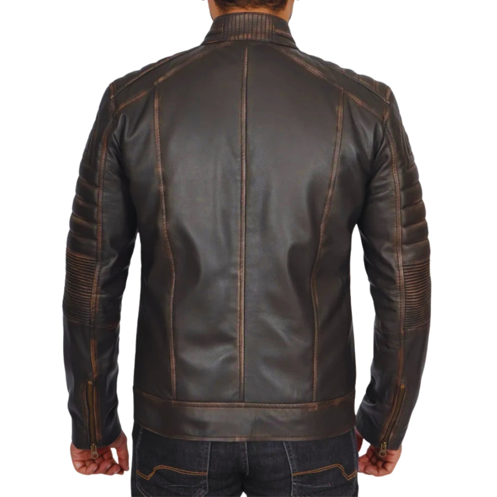 Dark Brown Motorcycle Leather Biker Jacket – Cafe Racer Style